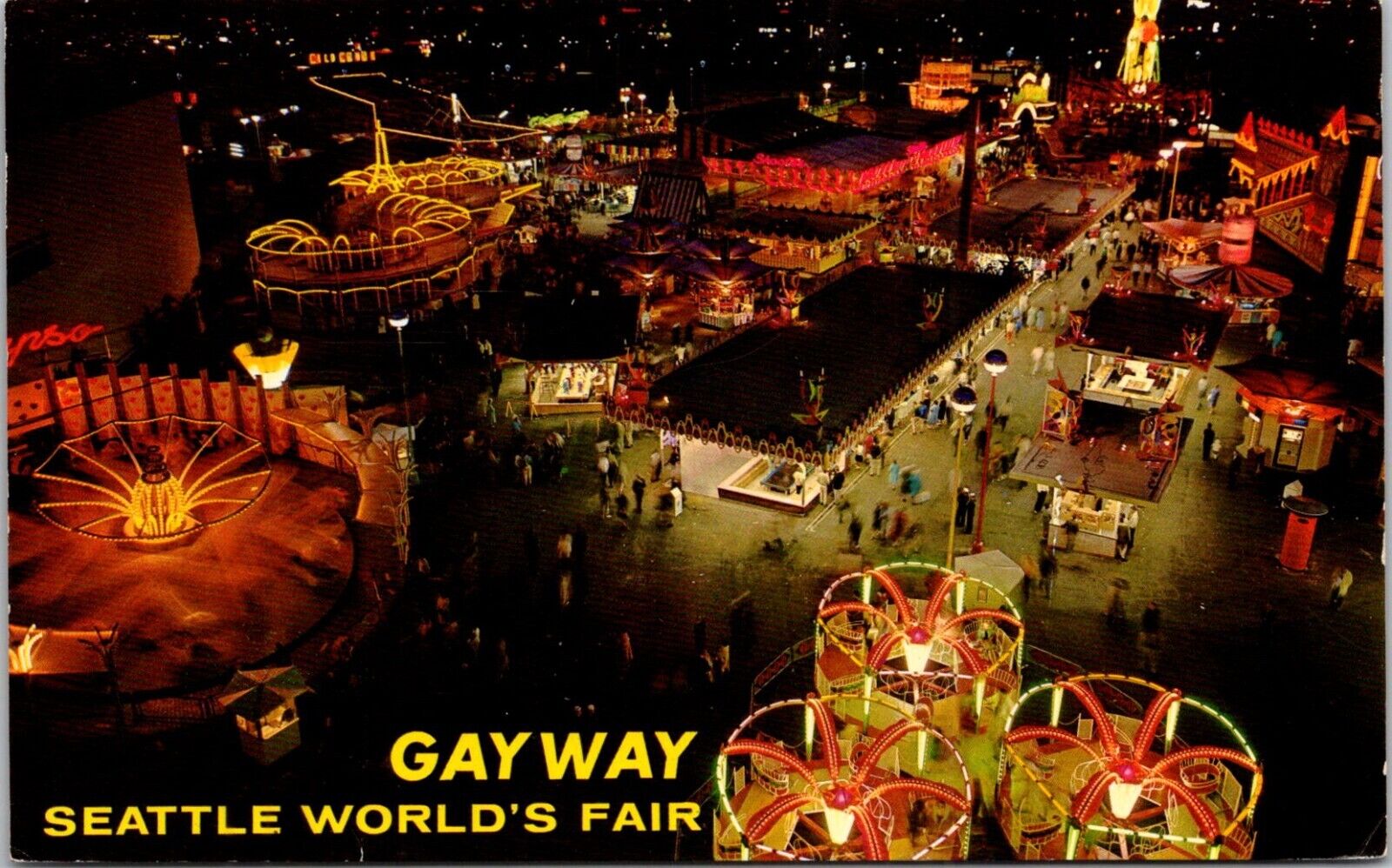 Seattle Washington WA Worlds Fair Gayway Aerial Night View c1960s  Postcard