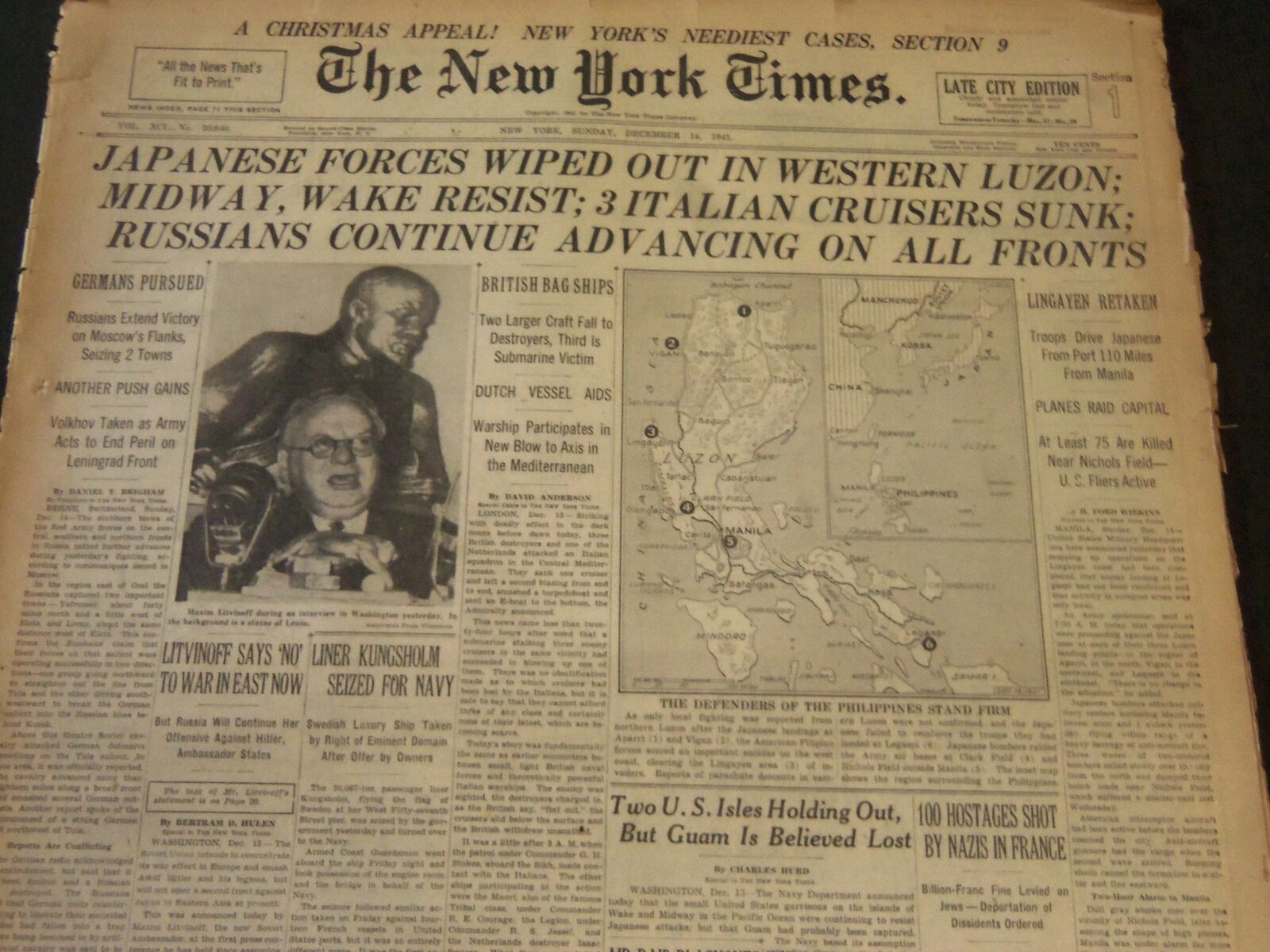 1941 DECEMBER 14 NEW YORK TIMES - JAPANESE FORCES WIPED OUT IN LUZON - NT 6162