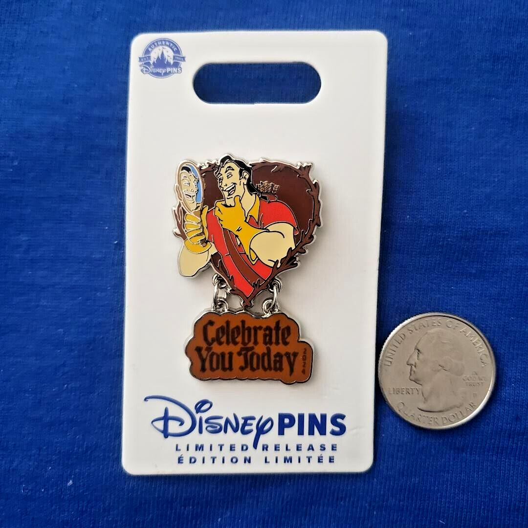 Disney Pin CELEBRATE YOU TODAY GASTON WITH MIRROR Beauty Beast Dangle LR