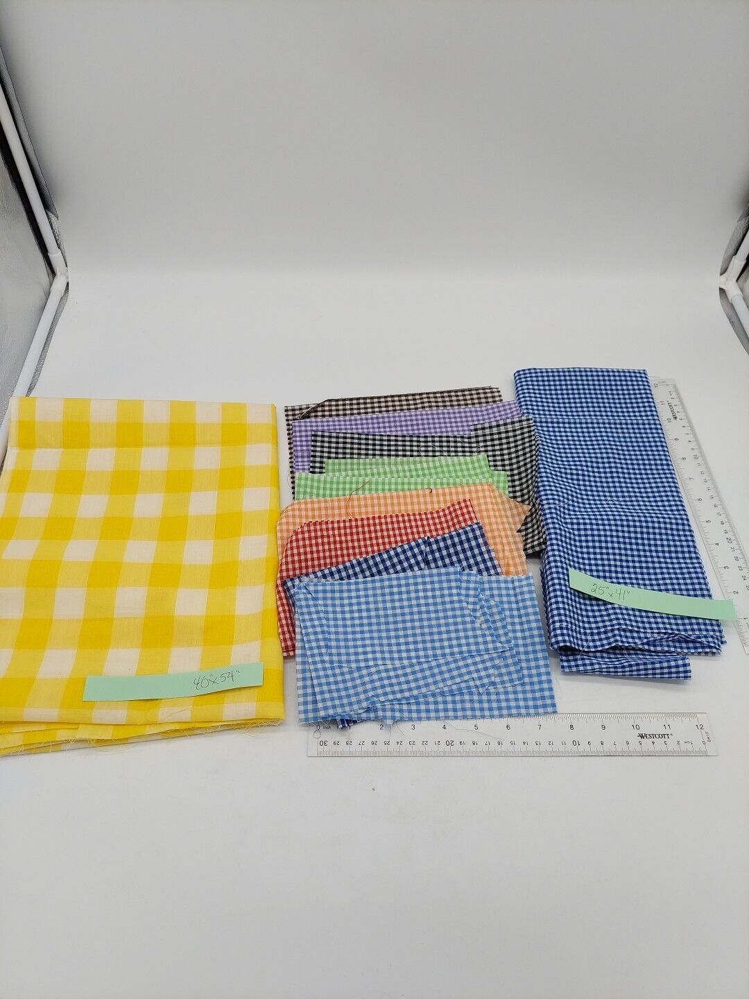 Lot 1970s Gingham Cotton Poly Small Check Green blue red orange black brown ++++