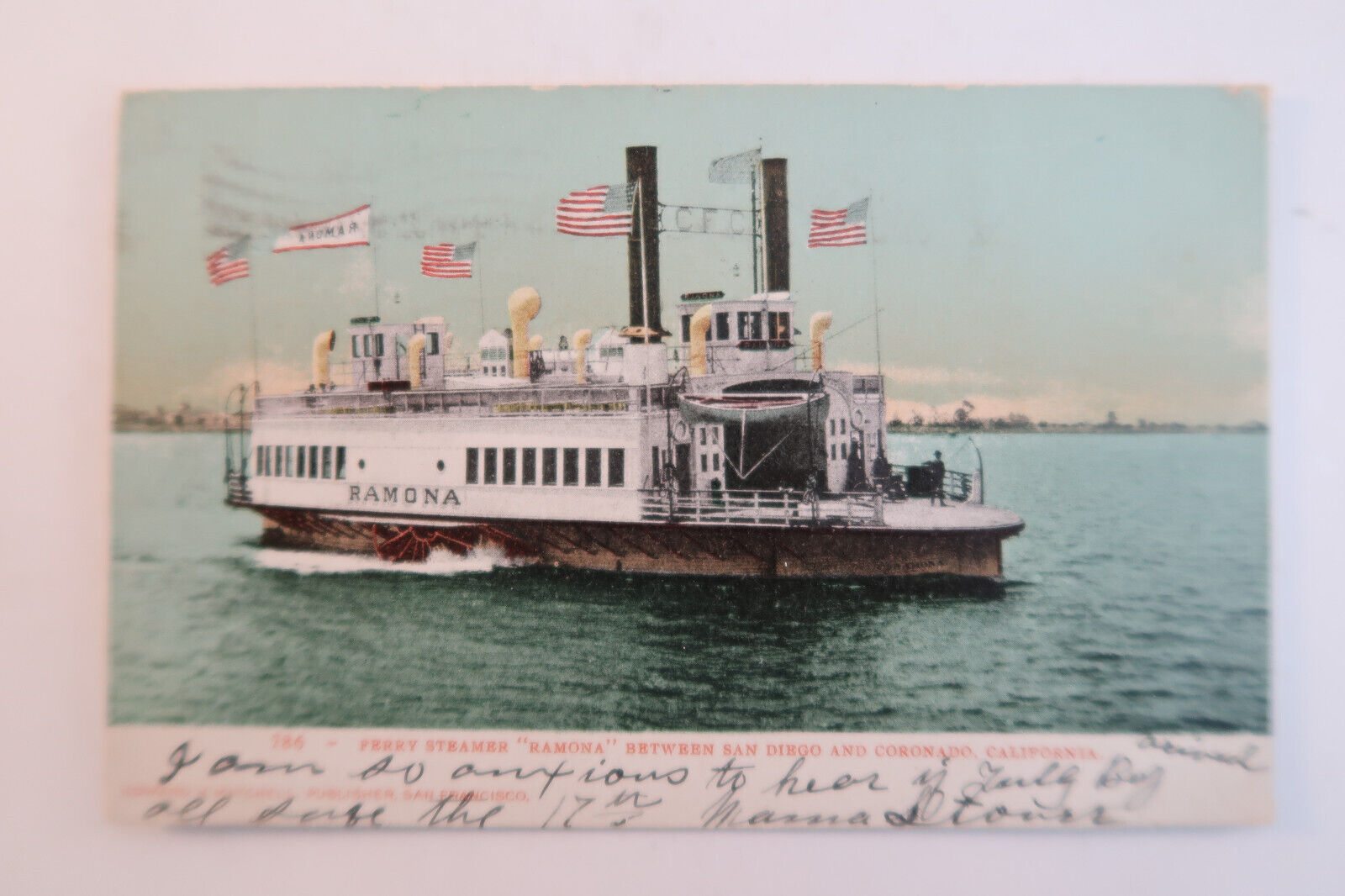 c. 1907 Ferry Steamer Ramona San Diego Coronado California Vintage Postcard