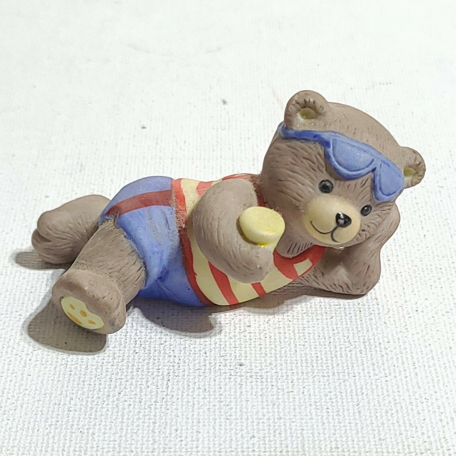 Vintage BC Bronson Teddy Bear Figurine Porcelain Bisque Art Bear Laying on Beach