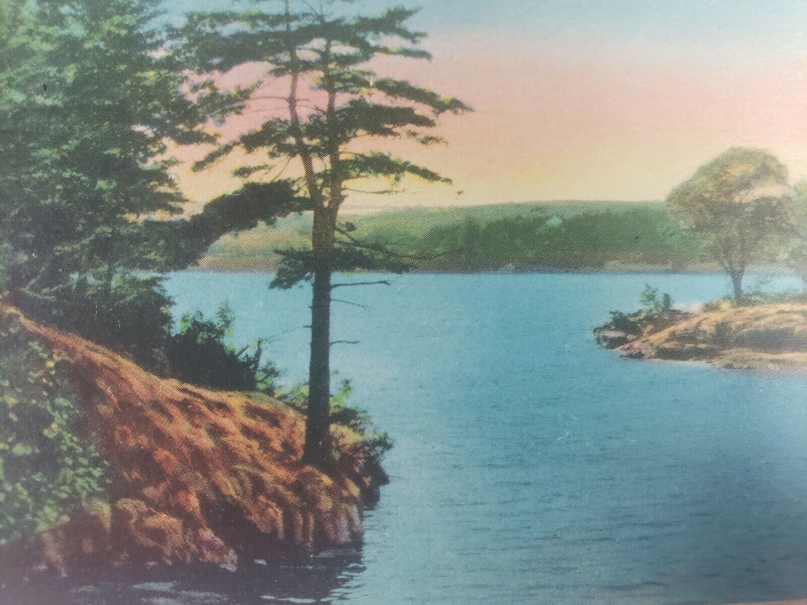 C 1930s Cedar Island Among the Thousand Islands Lakes Sunset Canada Postcard