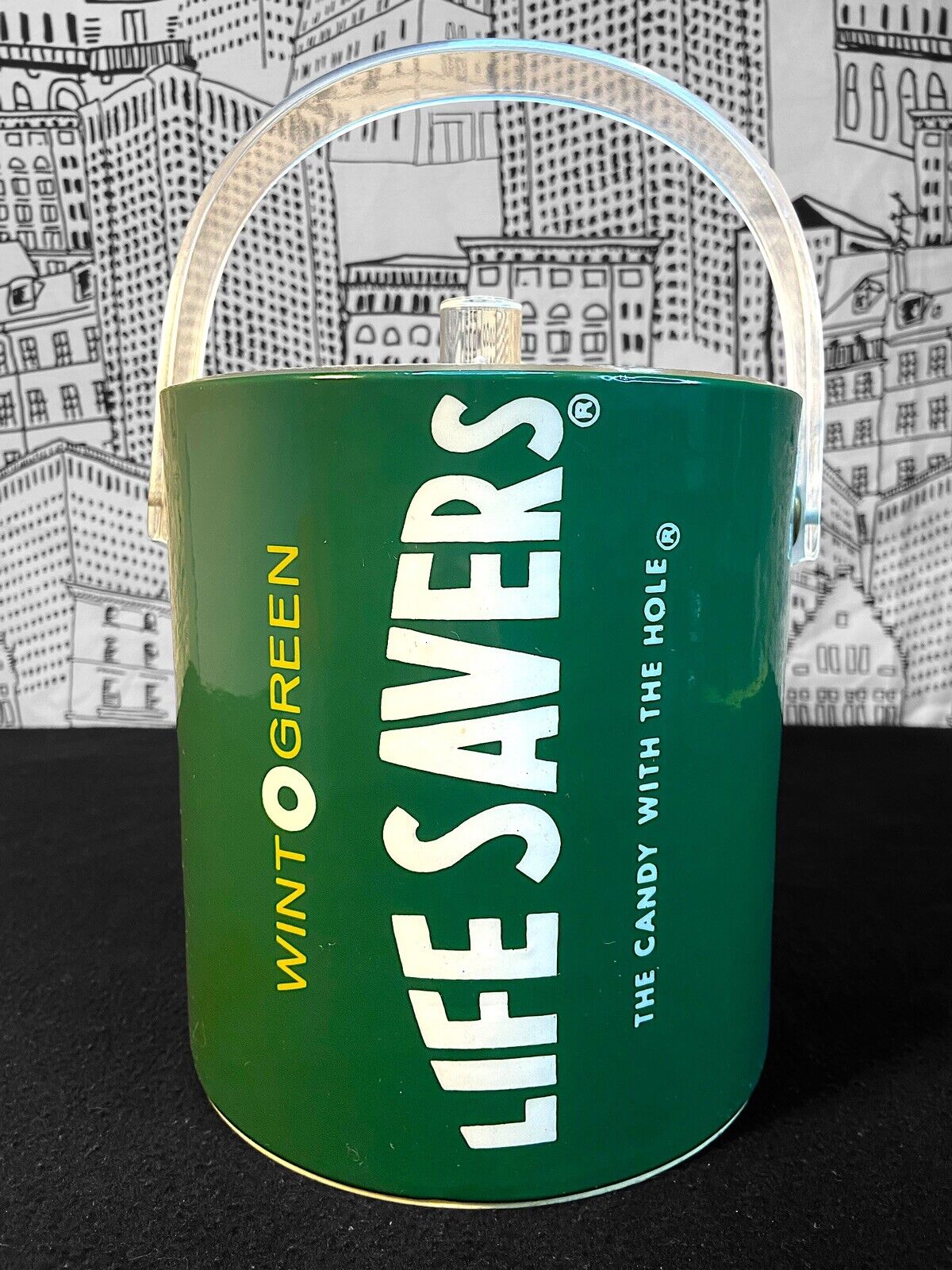 RARE Vintage LIFE SAVERS Ice Bucket Wint O Green Mint Plastic Lifesavers W/ LID