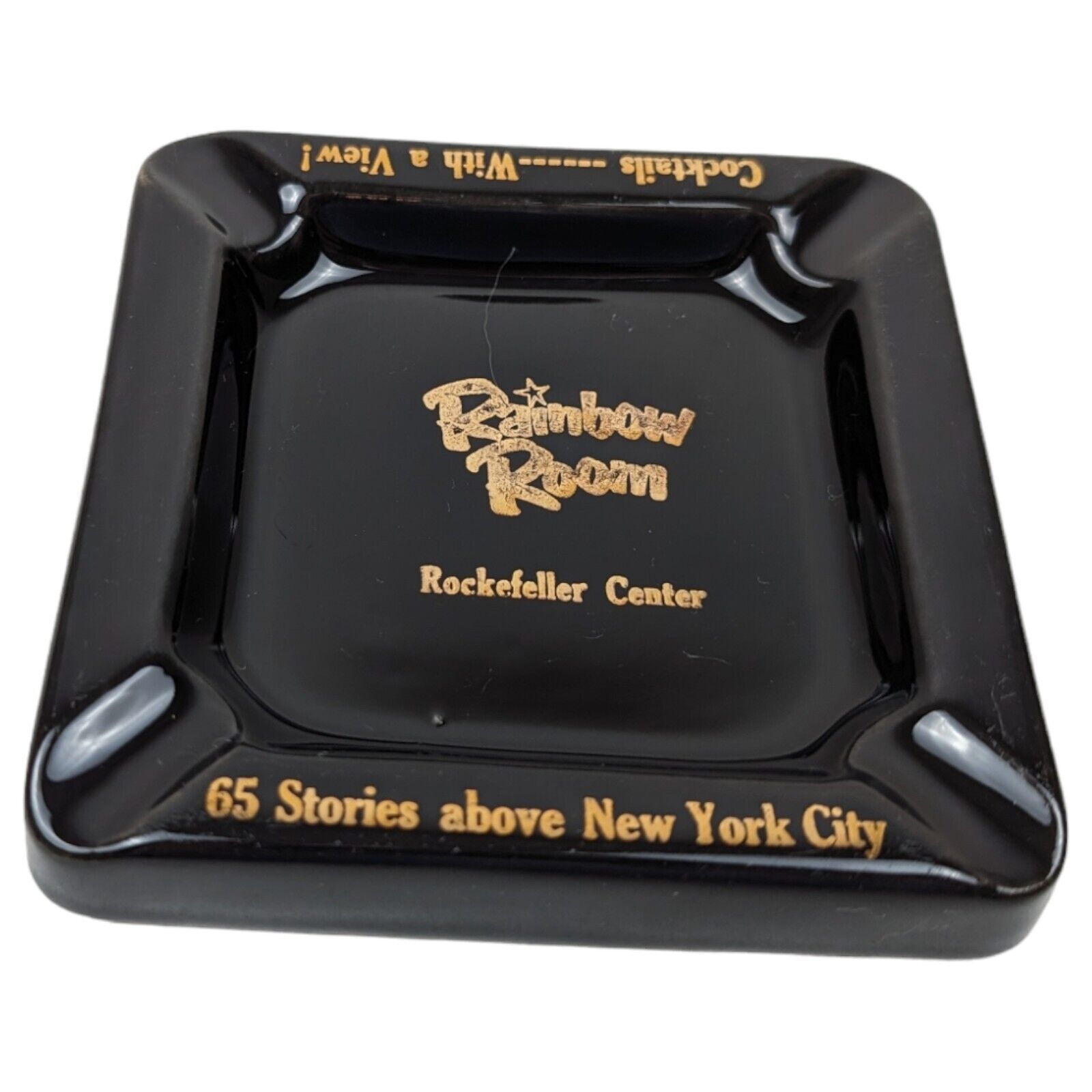 VTG Rainbow Room Rockefeller Center New York City NYC Ceramic Ashtray Black Gold