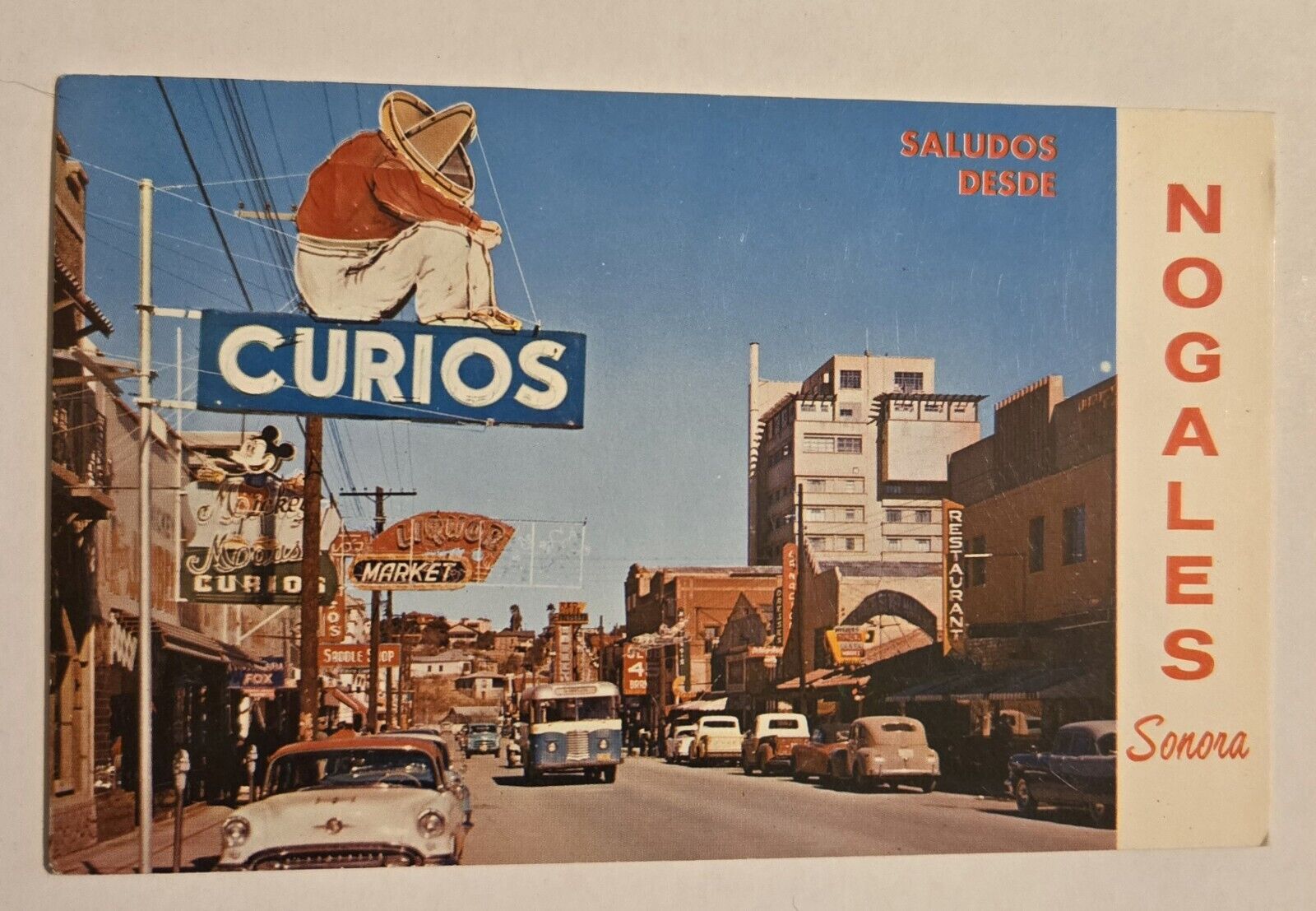 Unused NOGALES Sonora, Mexico Mickey Curios Street Scene Vintage Postcard N2 