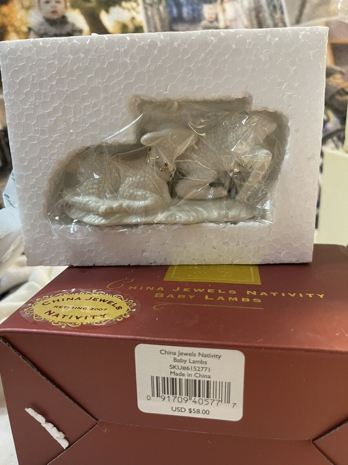 Lenox China Jewels Nativity Baby Lambs Sheep Porcelain Figurine Red Box USA