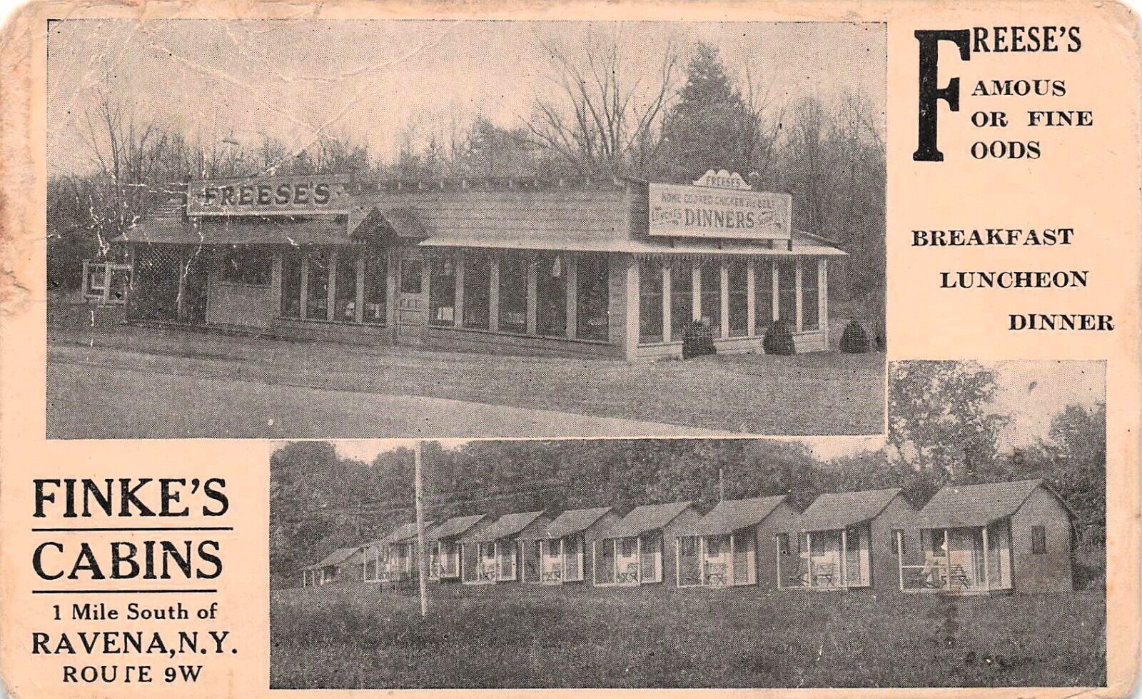 Ravena NY Finke\'s Cabins Freese\'s Restaurant Albany County 1939 Vtg Postcard E50