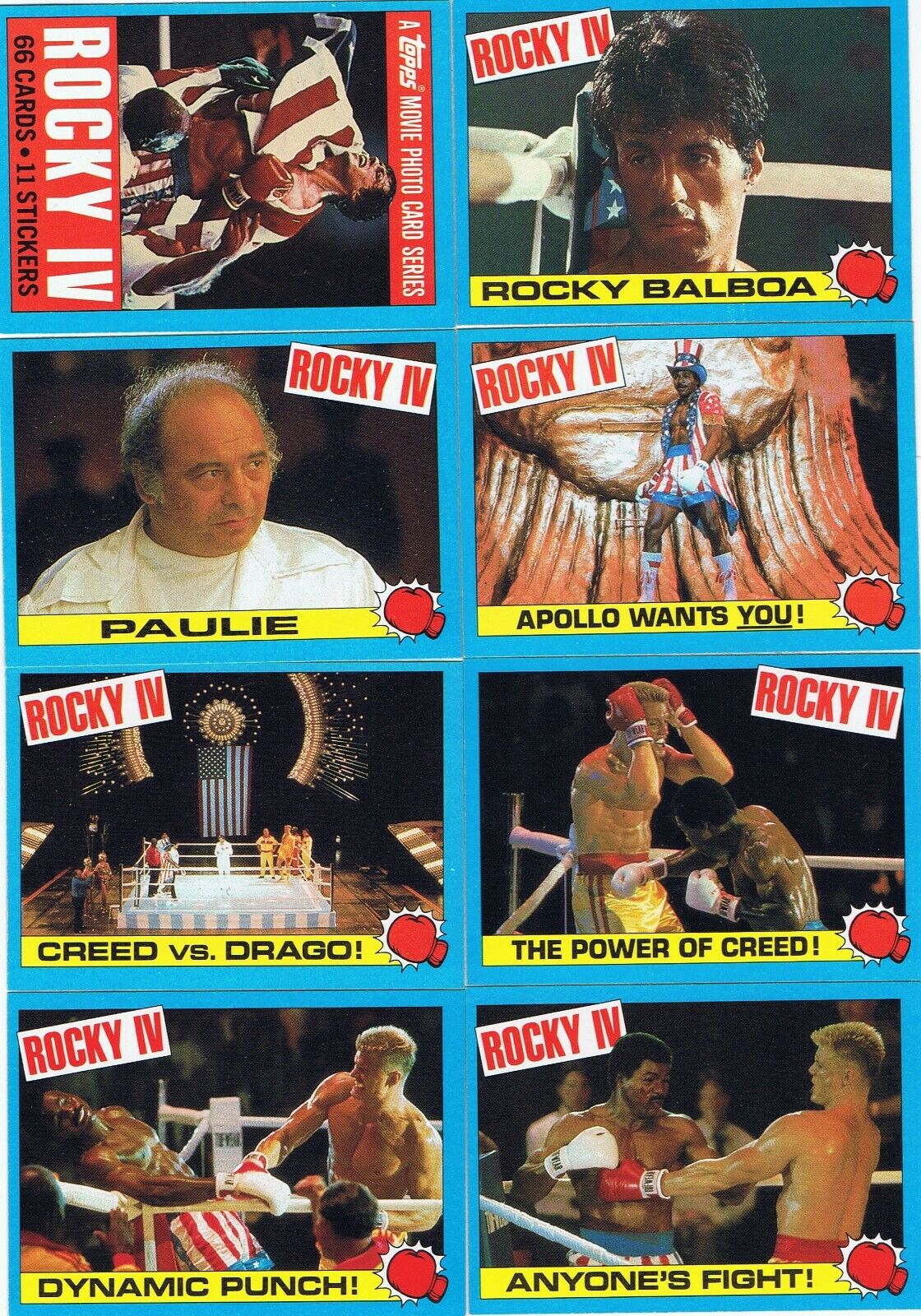Rocky IV by Topps in 1985 SINGLE CARDS $1 each + Discounts + Free wax cards.