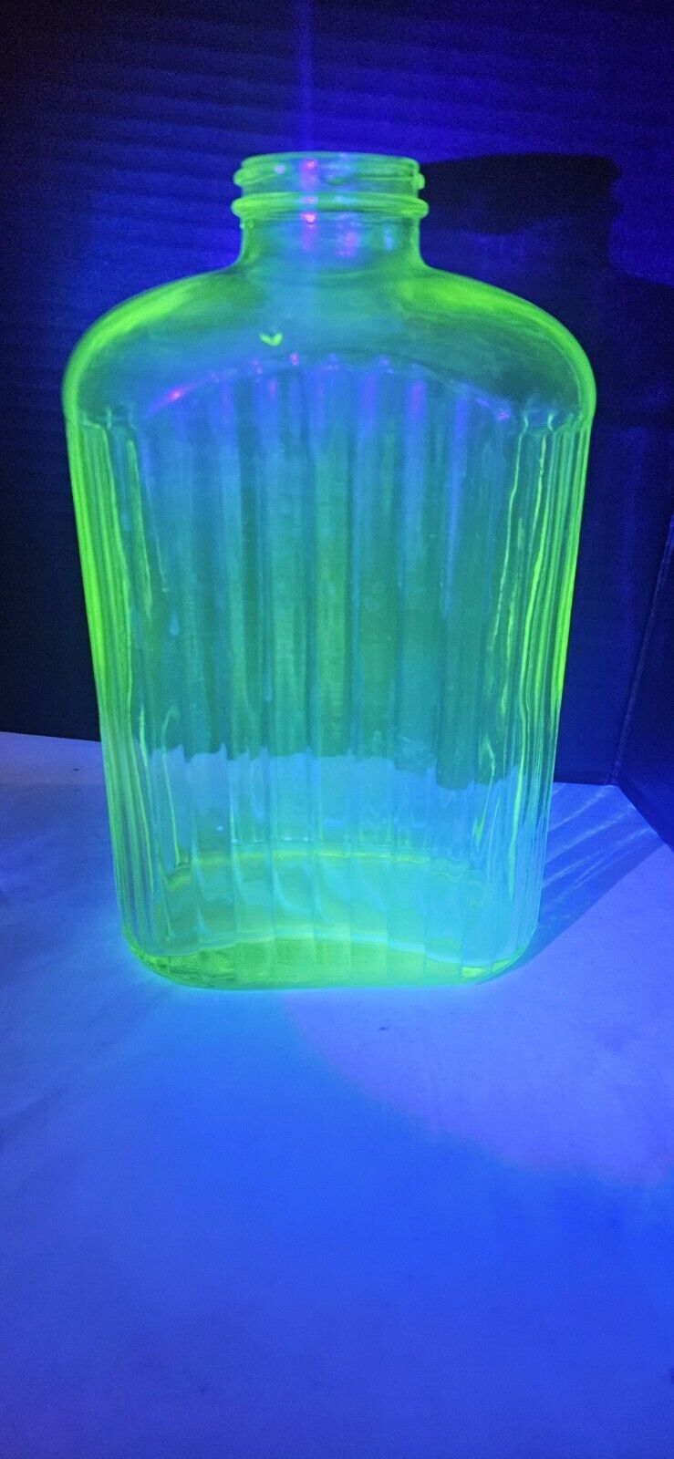 Antique Vintage Green Uranium Vaseline Glass Refrigerator Water Bottle Ribbed