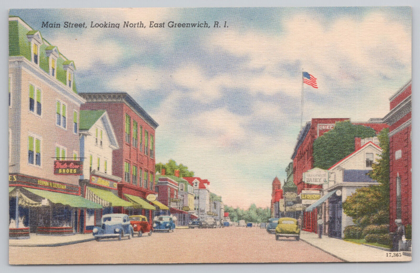 East Greenwich Rhode Island RI Main Street View Automobiles Stores Postcard