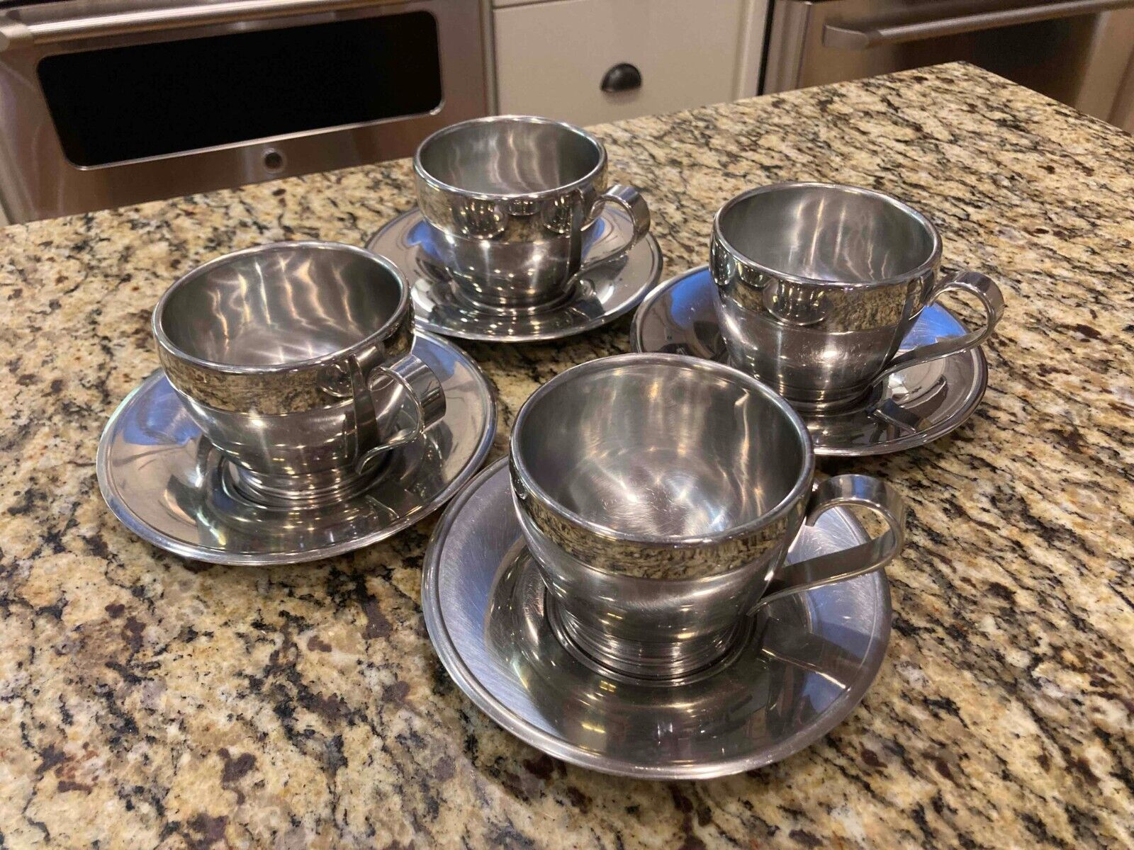 Meber Stainless Steel Coffee Cups and Saucers 18/10 (Set of 4)
