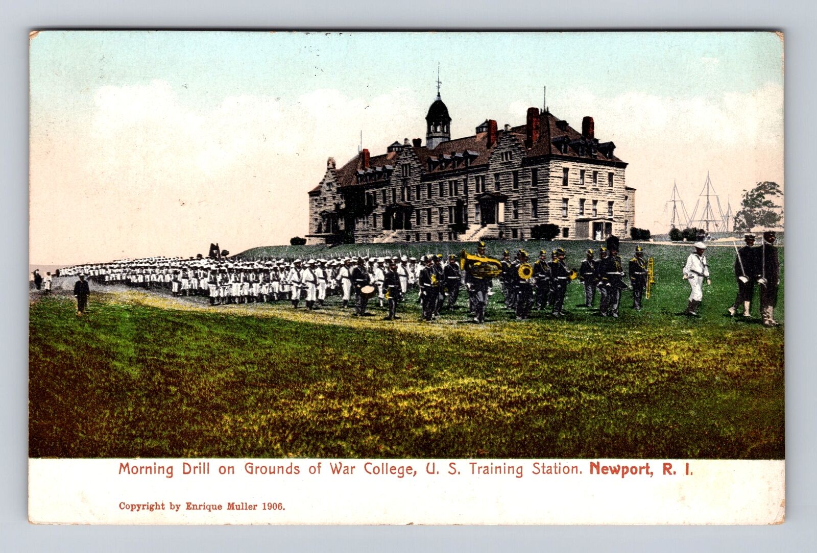 Newport RI-Rhode Island, Morning Drill, War College, Vintage c1908 Postcard