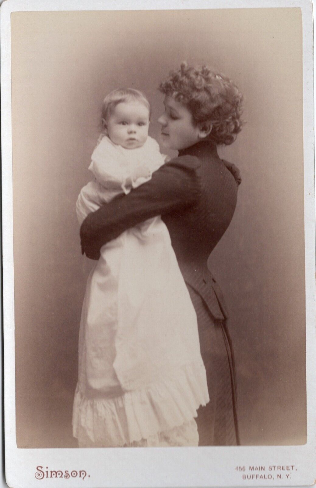 Buffalo NY Victorian Mother Hugging Baby 1891 Antique Cabinet Card Albumen Photo