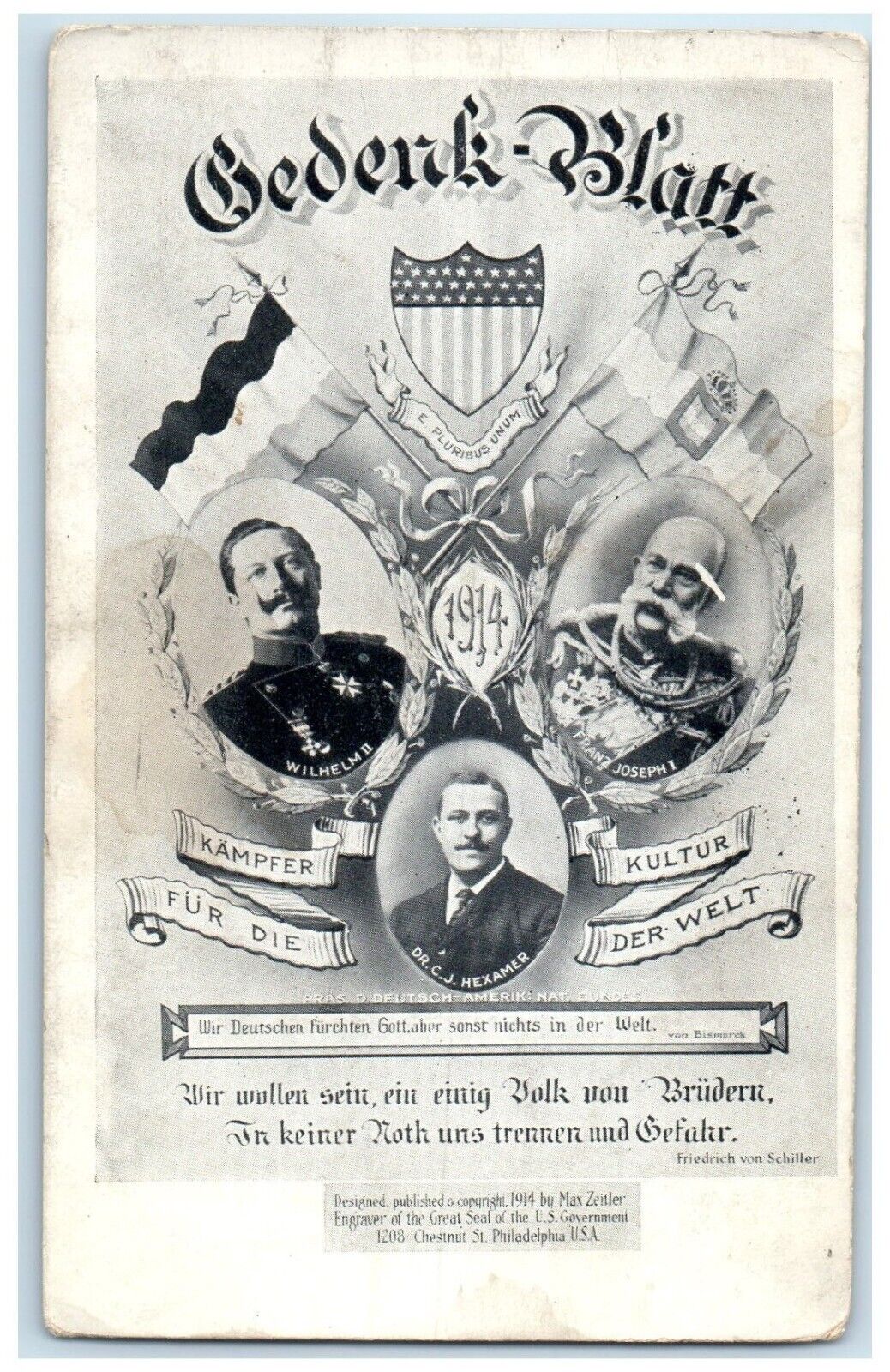WWI Postcard German American Alliance Propaganda Mount Oliver PA 1914 Antique