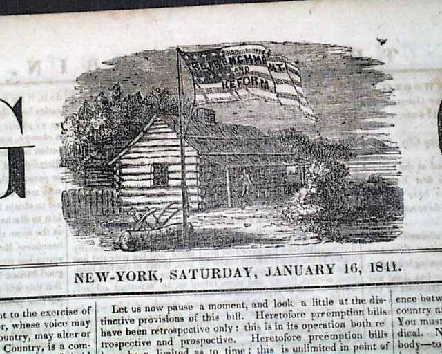 Rare WILLIAM HENRY HARRISON Campaign Horace Greeley as Publisher 1841 Newspaper