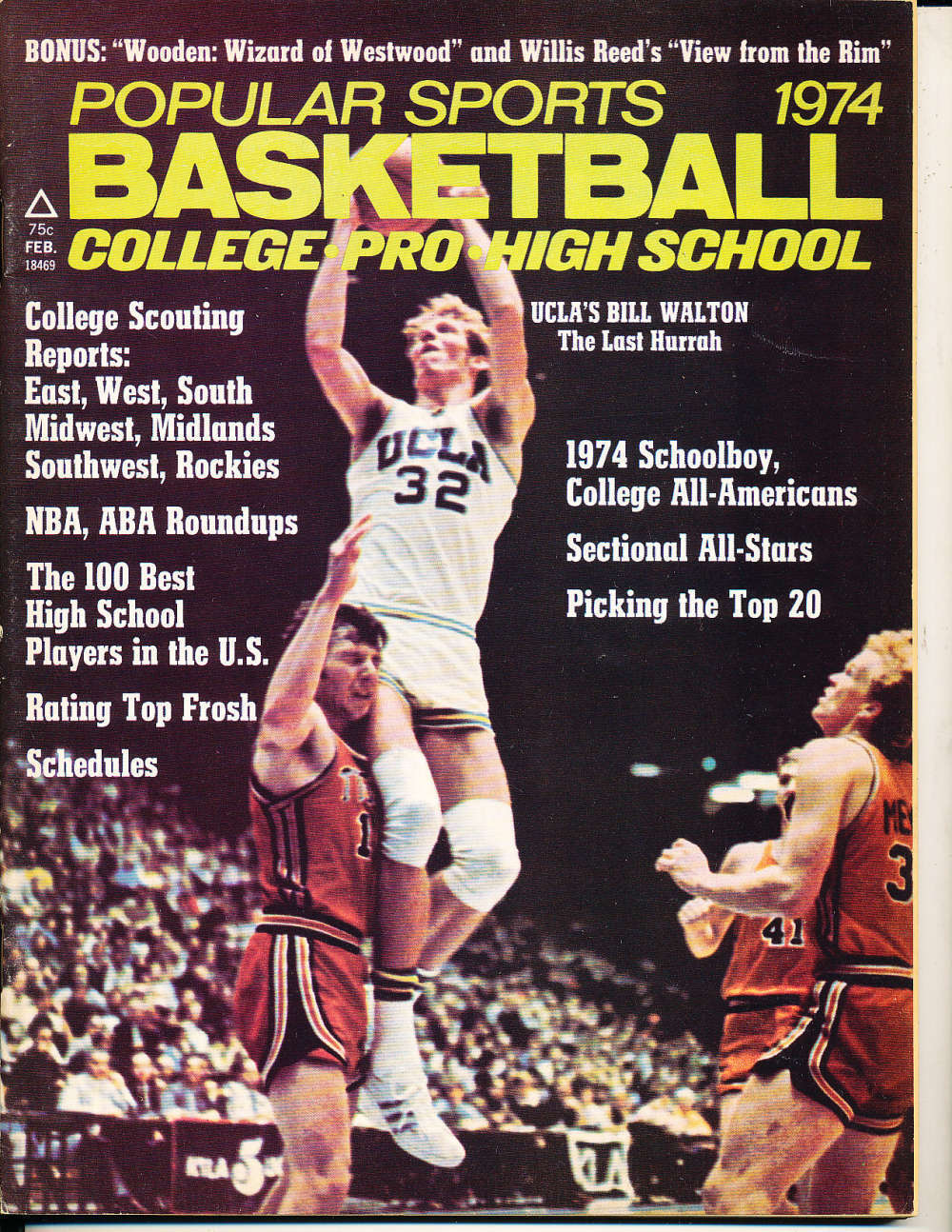 Feb 1974 Popular Sports Basketball Bill Walton UCLA Magazine NBA10
