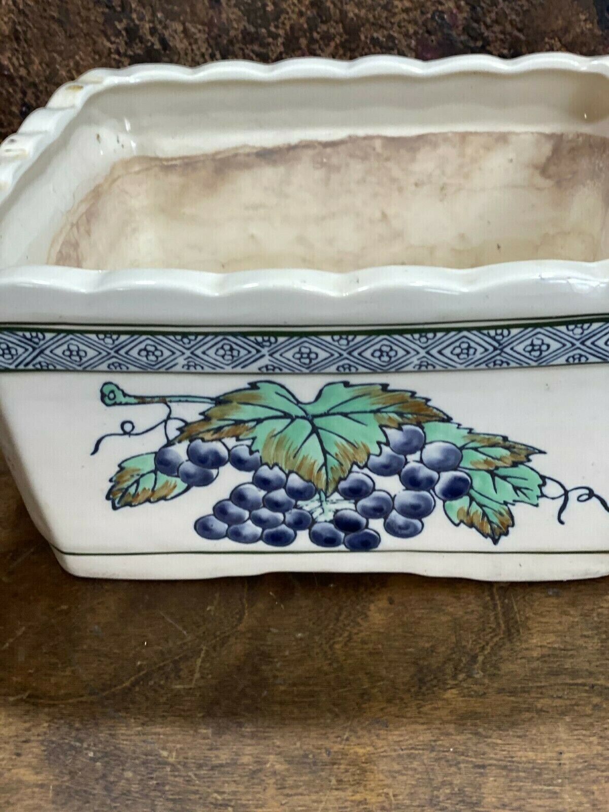 Vintage Decowave Blue Pottery Ceramic Planter ~ Grapevines & Leaves Leaf