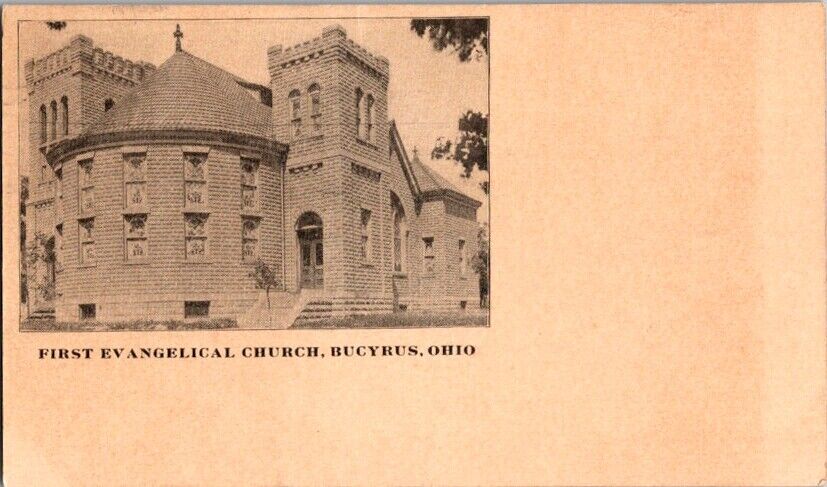 Vintage Postcard First Evangelical Church Bucyrus OH Ohio 1912             F-391