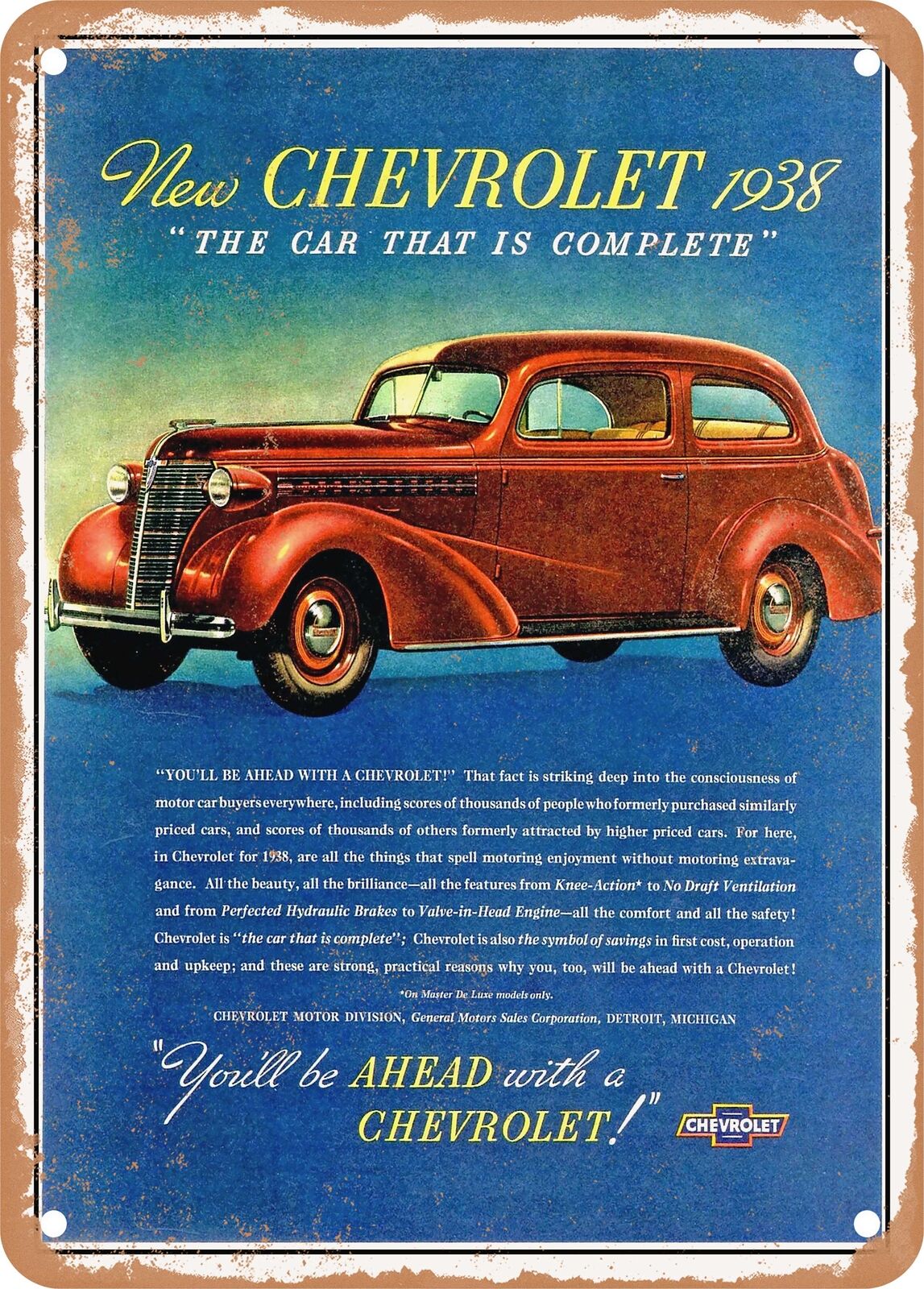 METAL SIGN - 1938 Chevy Master De Luxe Town Sedan Vintage Ad