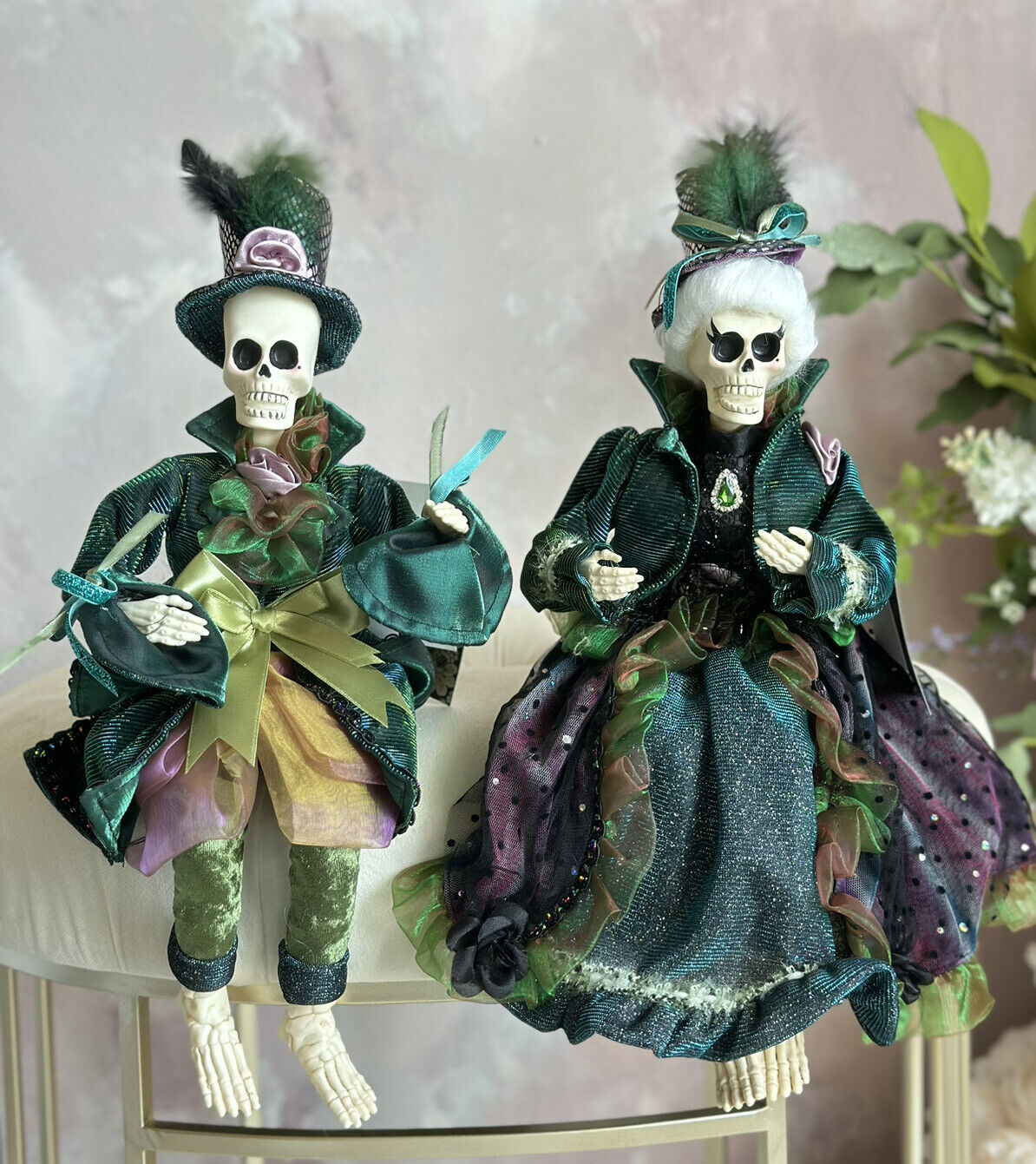Halloween Skeleton Pair Shelf Sitter Posable Doll Mantel Gothic Decor Siriano 16
