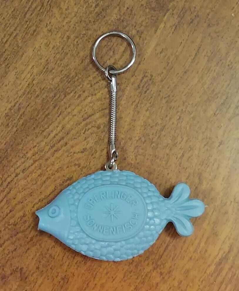 Blue Sun Fish Silvertone Keychain Key Ring from Uberlinger Germany Collectible