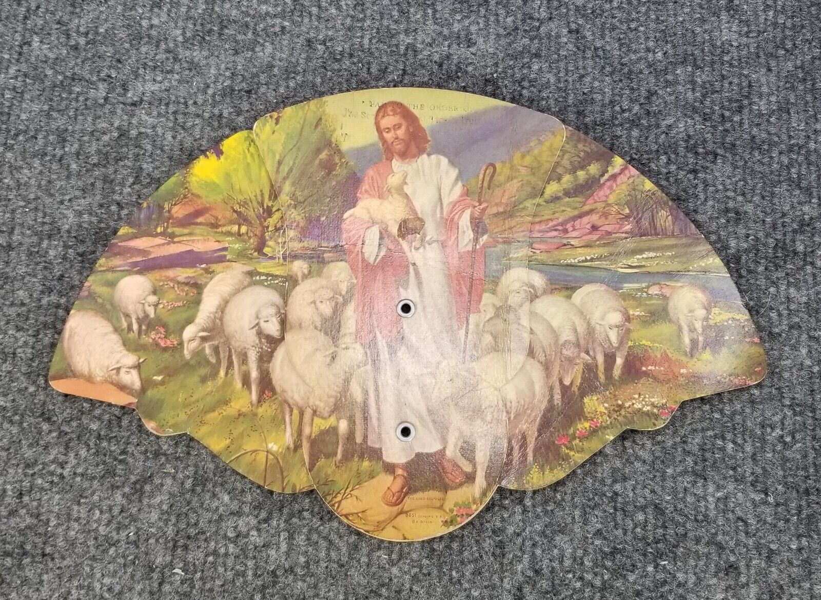 VINTAGE 1940s TRI FOLD FAN SHEPHERD JESUS