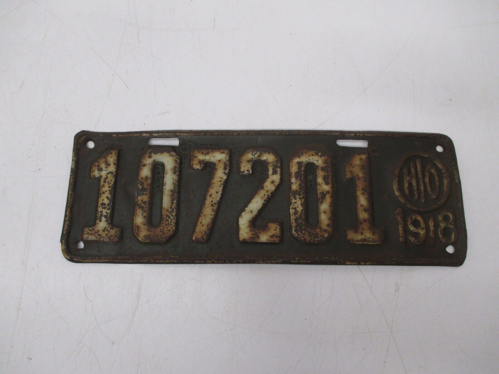 1 Vtg Antique 1918 Ohio License Plate #107201 Metal 13.5\
