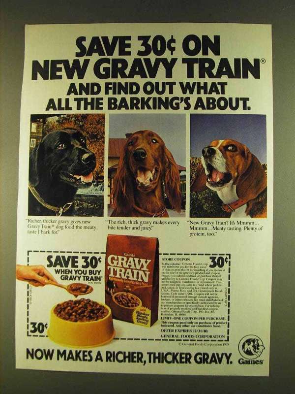 1980 Gaines Gravy Train Dog Food Ad - Save