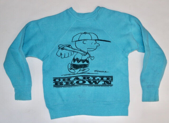 Peanuts Gang CHARLIE BROWN vintage SPRUCE sweatshirt 10 12  blue Schulz