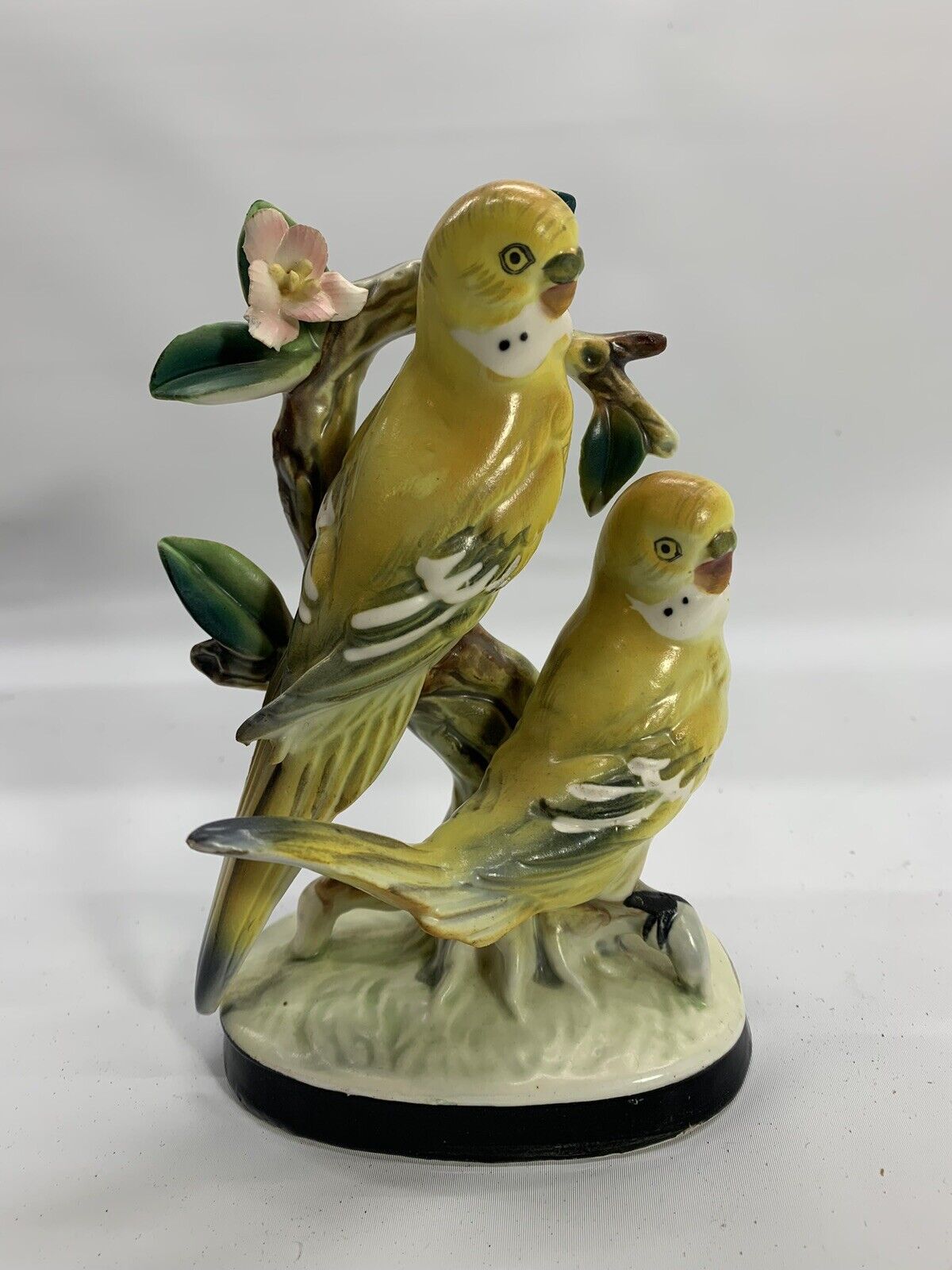 Vintage Ucagco  Porcelain Pair Yellow Budgie Parakeet Figurine Made In Japan