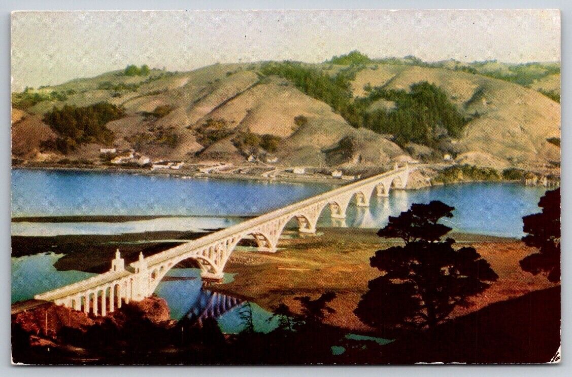 Patterson Bridge Over Rogue River Oregon Coast Highway Postcard VTG Stamped