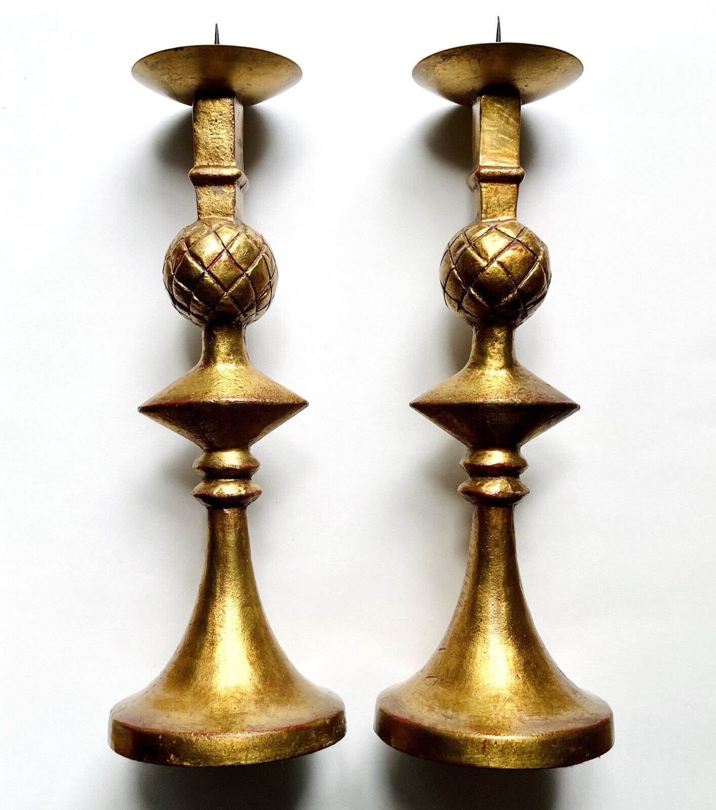 Pair of Gilt Brass Pomme de Pin Candlesticks after Alberto Giacometti, Modernism