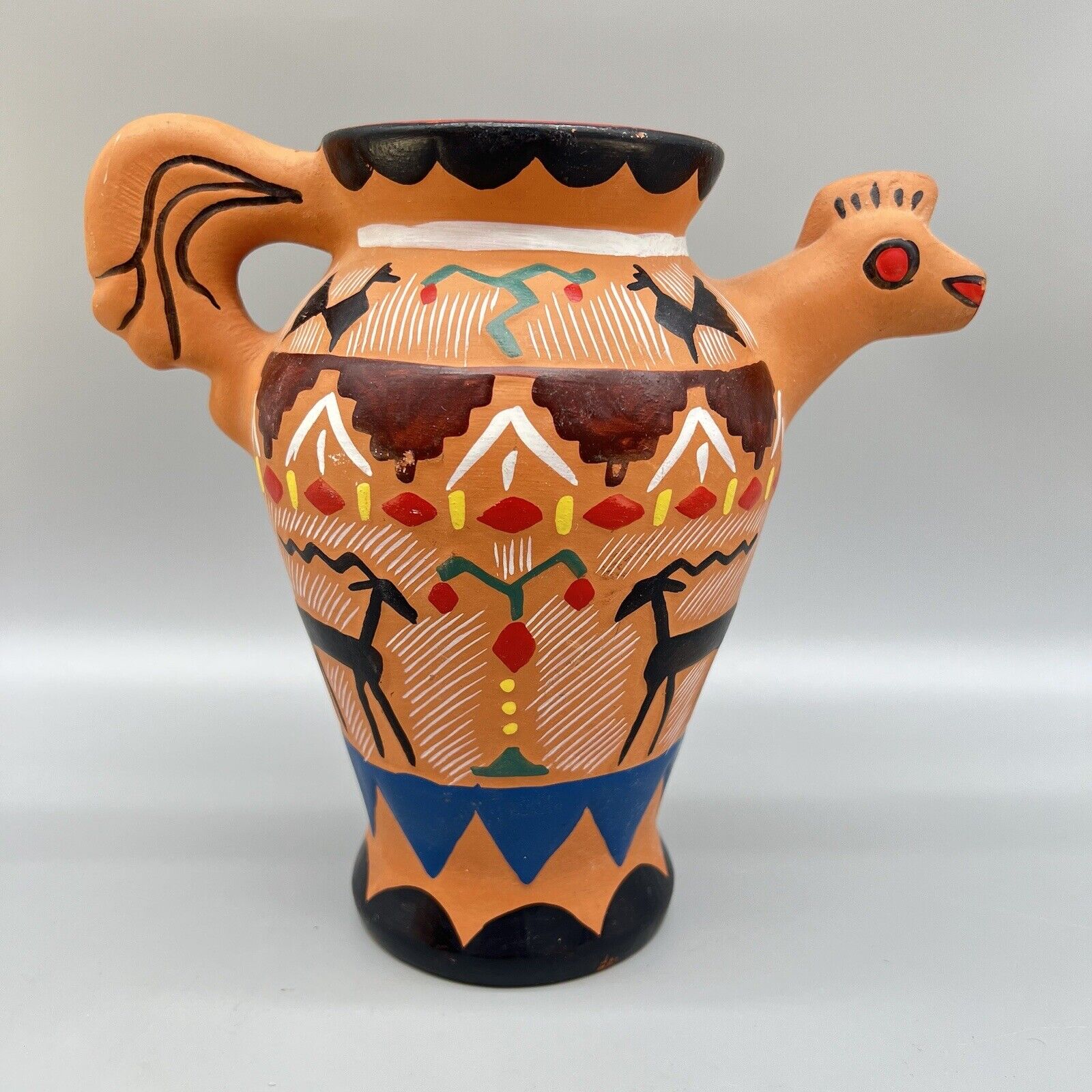 Lorenzo Loi Style Sgraffito Art Pottery Chicken Bird Vase Hand Painted
