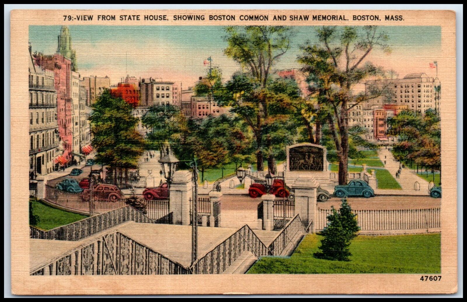 Postcard State House Boston Common Shaw Memorial Posted Boston MA Y55