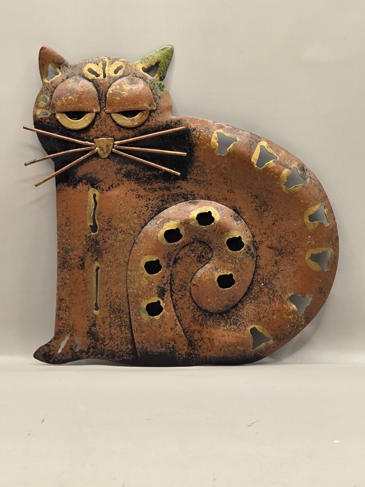 Metal Copper Colored Cat Wall Hanging