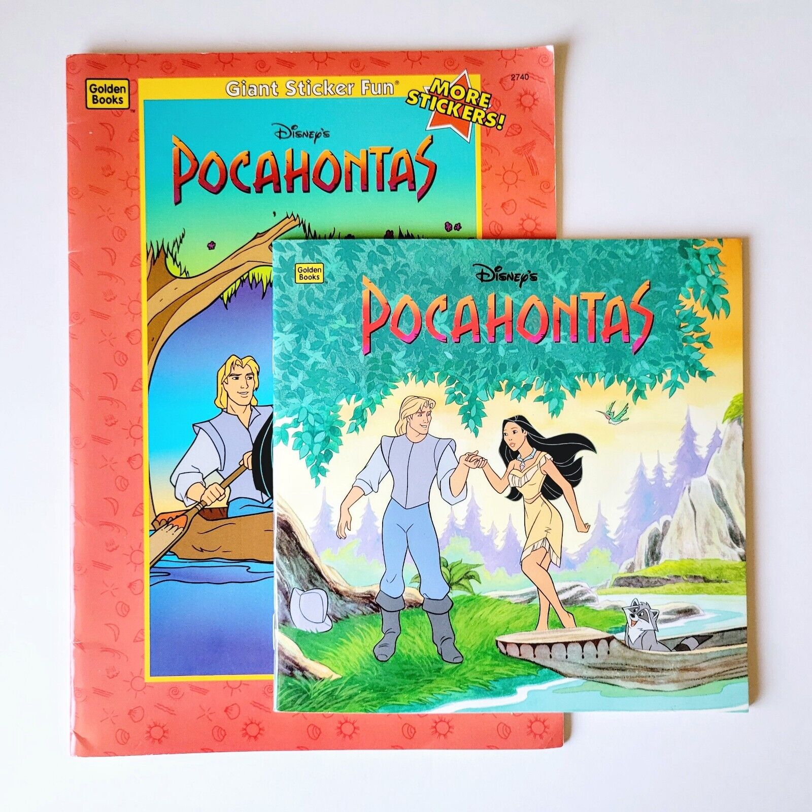 Vtg Disney Pocahontas Softcover Golden Book & UNUSED Giant Sticker Coloring Book