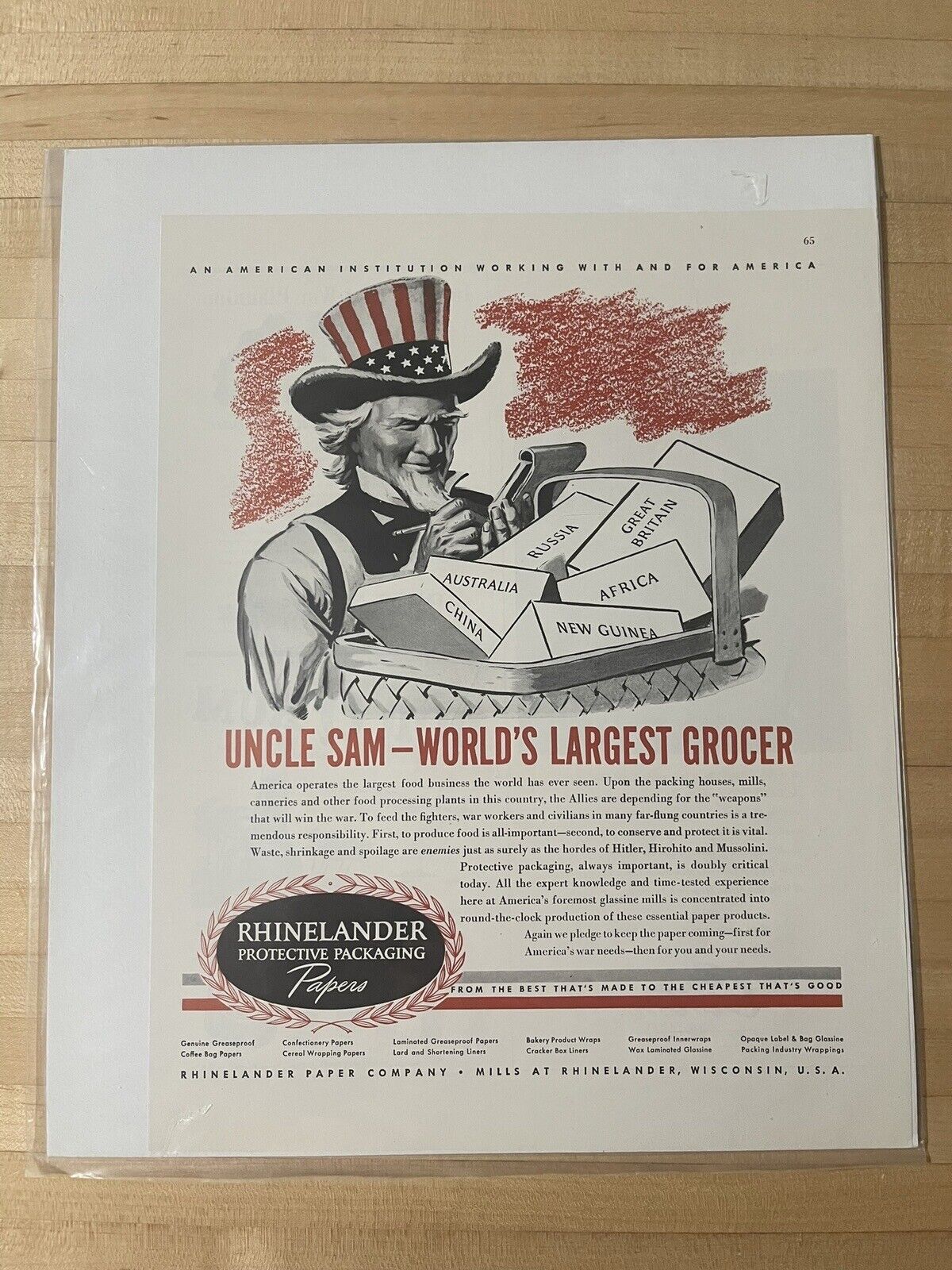Vintage Authenticated 1943 Uncle Sam Feeds the World   WWII  Ad