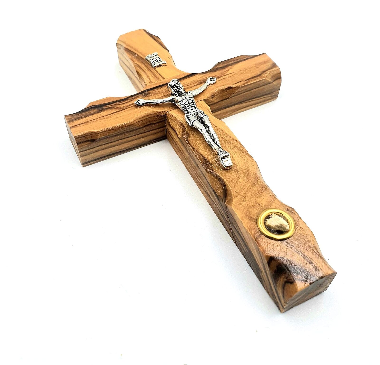 Zuluf Catholic Cross Crucifix with Holy Land Stone for Wall Christian Olive Wood