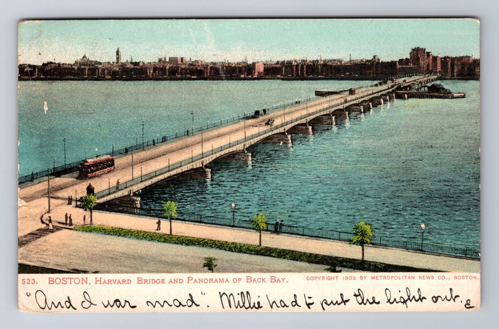 Boston MA-Massachusetts, Aerial Harvard Bridge, Antique, Vintage c1905 Postcard