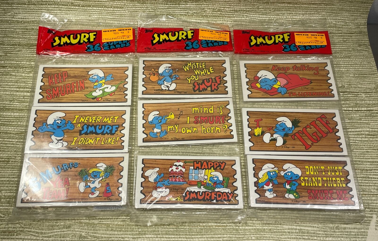 1982 Topps Smurf 36 Super Cards NOS Peyo Vintage Lot Of 3 #C