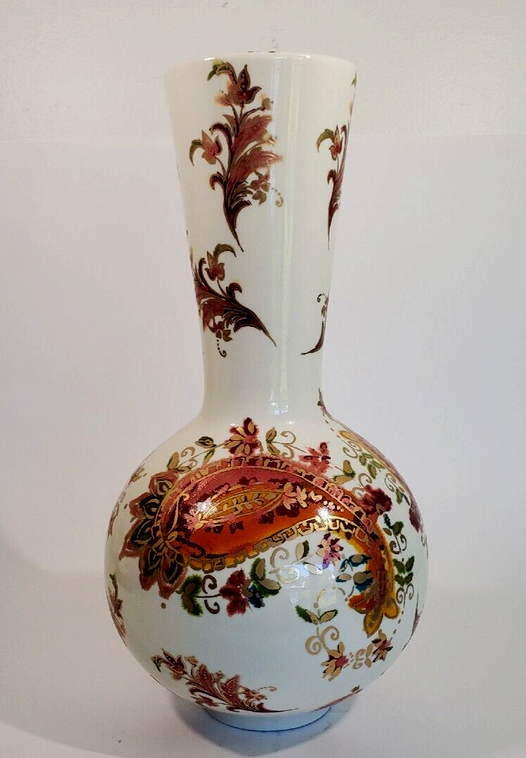 Lenox Burnished Amber Medium Stovepipe Vase Rich Red Amber Paisley Florals 12\