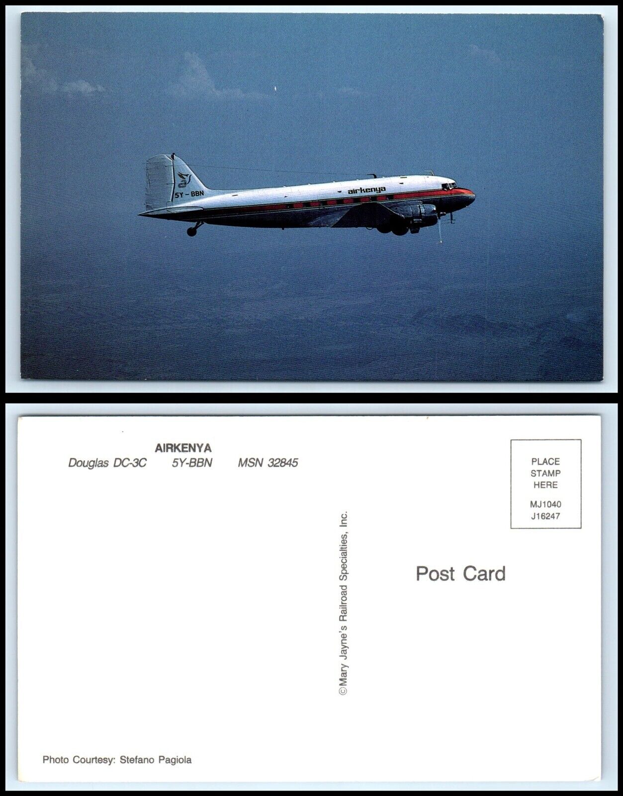 Airplane / Plane - Airkenya - Douglas DC-3C Postcard -N25