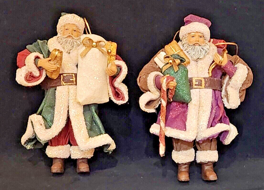Set of 2 Clothtique Santa Ornaments, 7 inches -- EUC