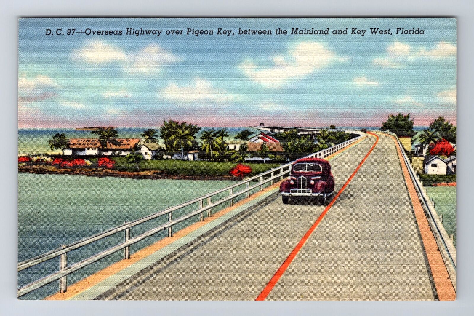 Key West FL-Florida, Overseas Highway Over Pigeon Key, Antique Vintage Postcard