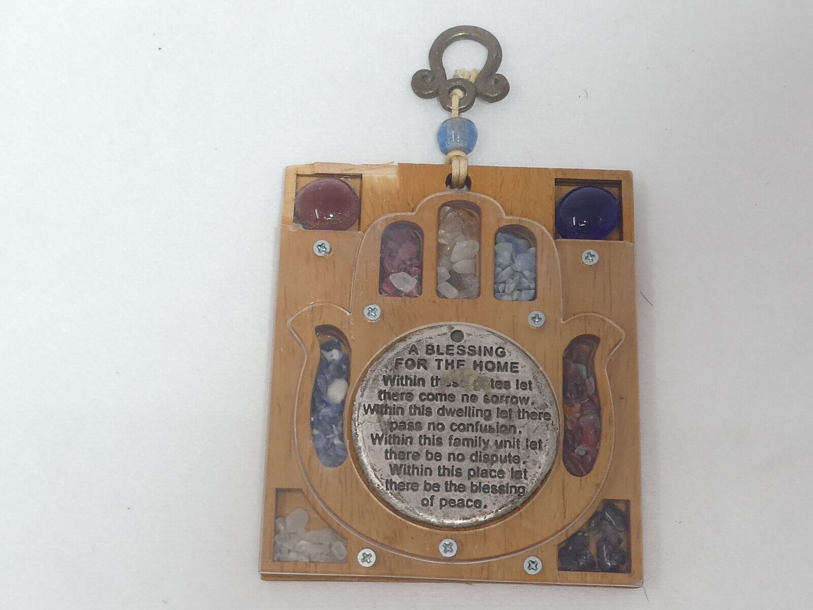 BLESSING FOR THE HOME WALL PLAQUE WOOD STONES GLASS HAND MADE IN ISRAEL