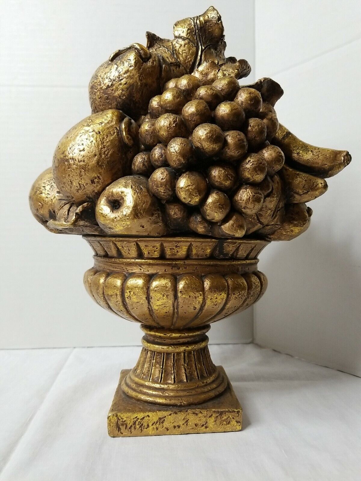 Vintage Resin gold tone Pedestal Centerpiece fruits Bowl. 12 1/4\
