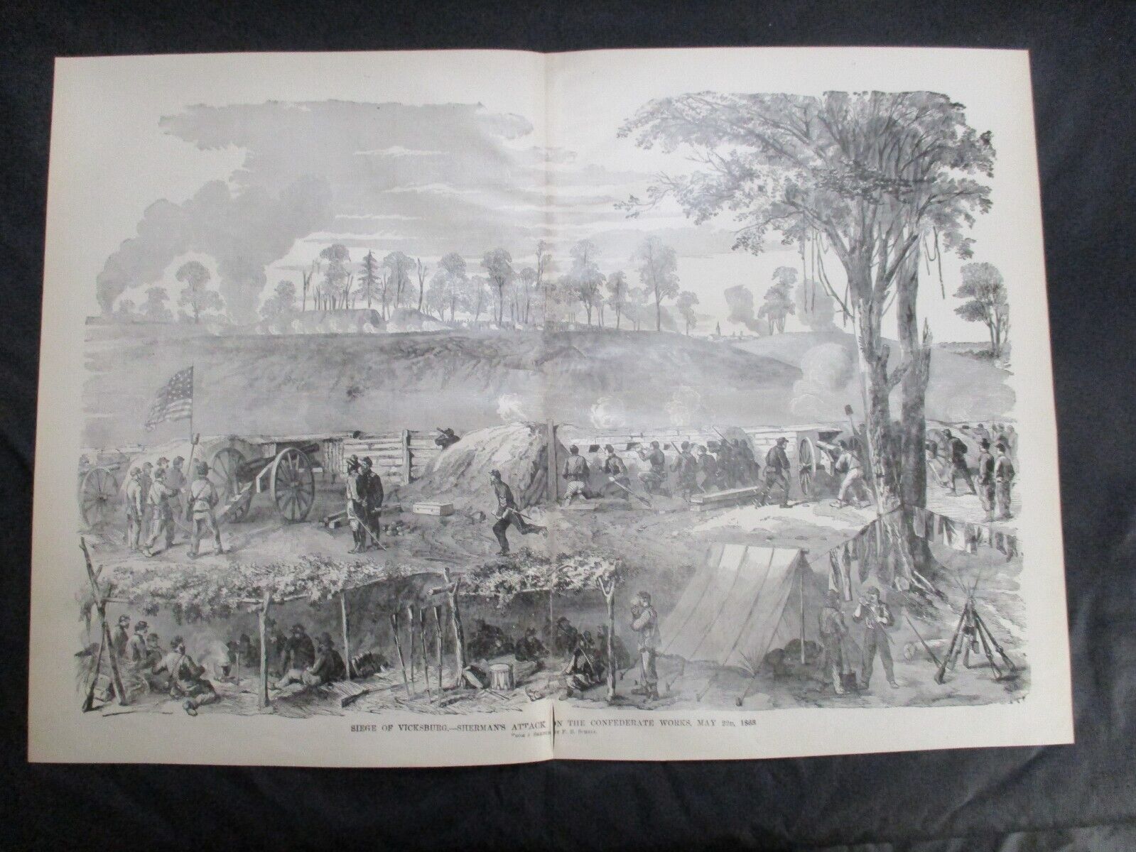1885 Civil War Print - Sherman Attacks Confederate Works at Vicksburg, Miss.