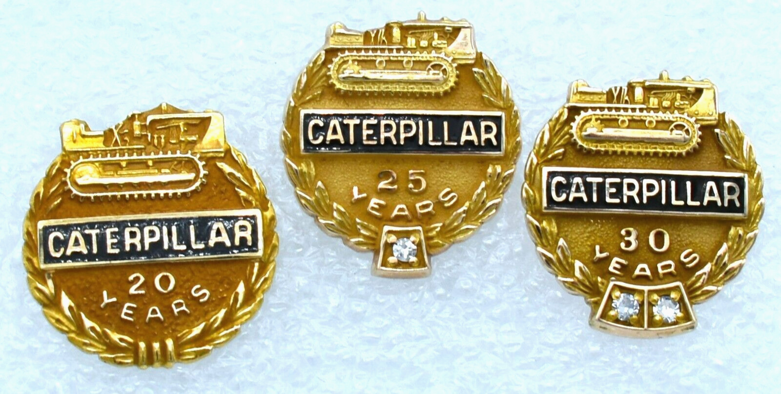 10k Gold Caterpillar Diamond 20,25,30 Years of Service Pins 7.4Gram Vtg Designer