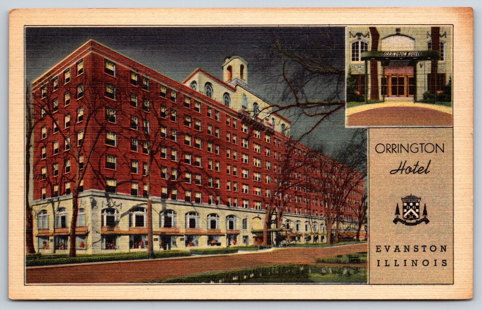 Postcard Orrington Hotel, Street View, Evanston Illinois Unposted